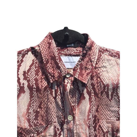 CURRENT/ELLIOTT Womens Short Sleeve Shirt 1 / S Pink Snake Reptile Bermuda Silk - Picture 9 of 14